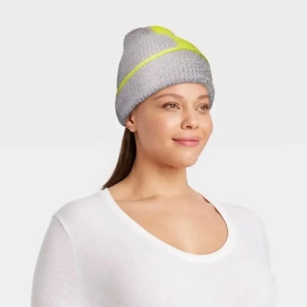 Wild Fable Women’s Purple Orange Colorblock Soft Knit Beanie Hat OS
